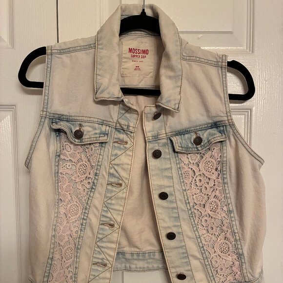 Mossimo Supply Co. Light Wash Denim Vest with Lace Detail - Picture 1 of 3